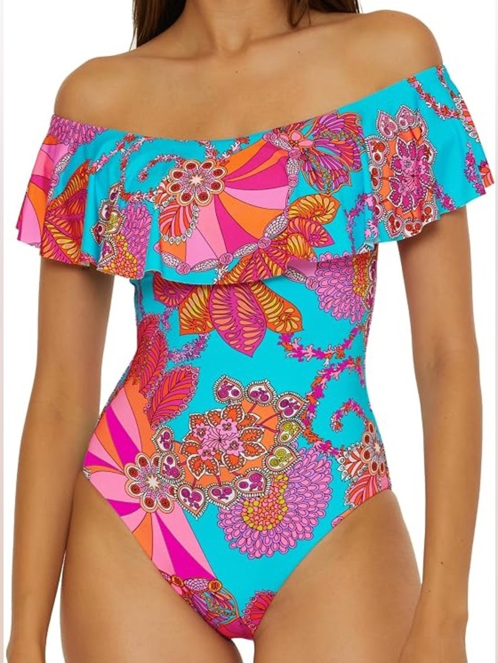 Trina Turk Meilani Ruffle One-Piece Swimsuit Size 8